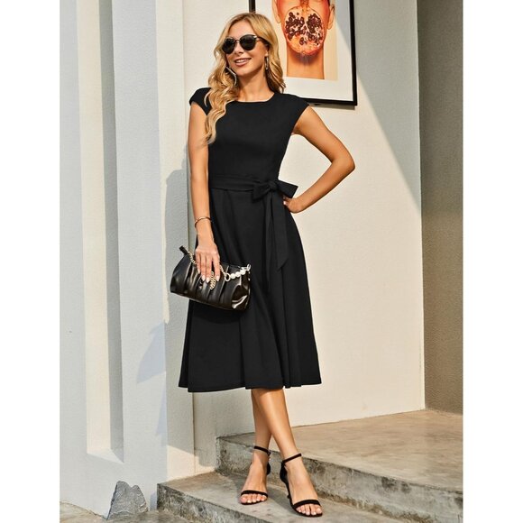 Dresstells Women's Black Modest Vintage Cocktail Party Formal Wedding Dresses - Picture 2 of 4